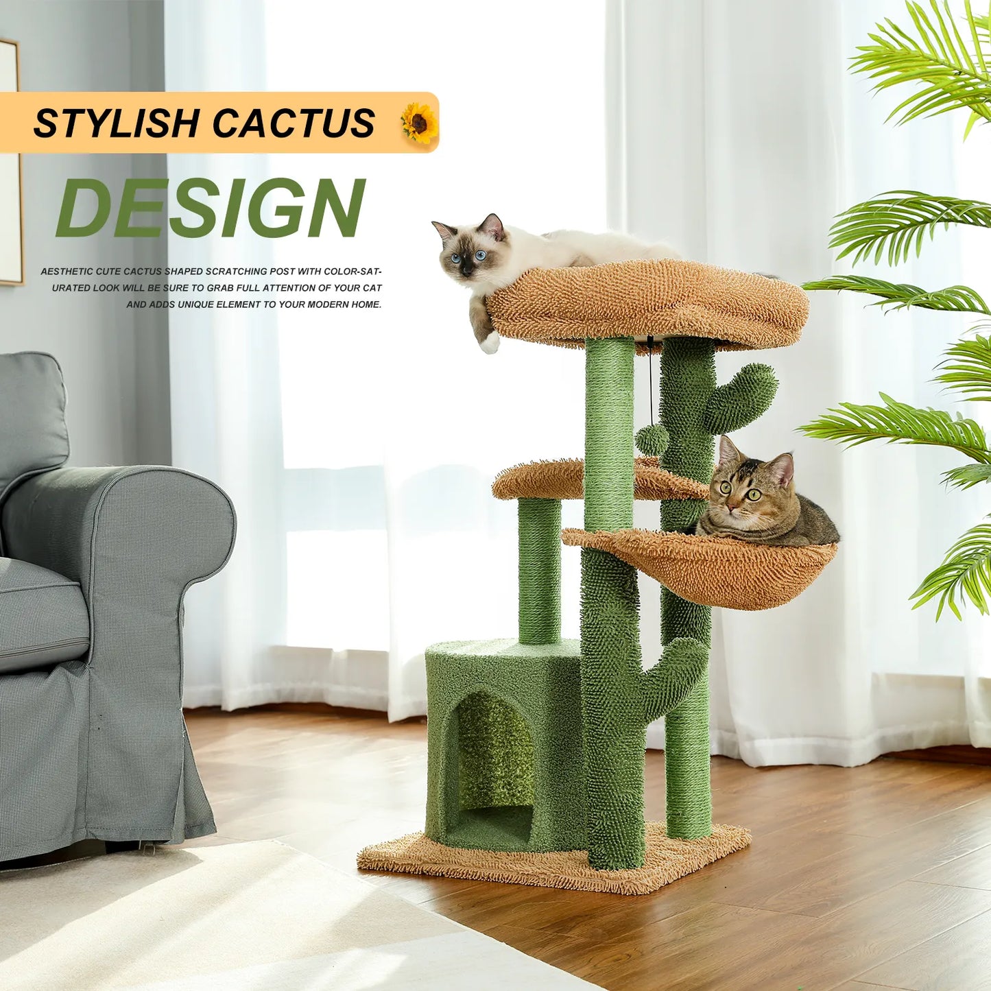 Cat Condo Kitty Tower with Scratching Post Hammock Bed Multi Level Activity Tree - Pet House Palace