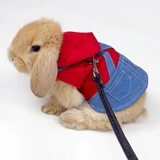 Rabbit Clothes Denim Jacket Coat Pet Small Animal Harness Leash - Pet House Palace