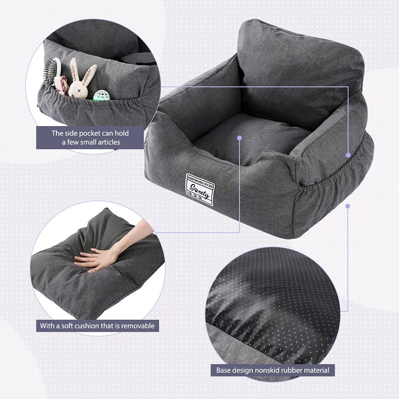 Travel Bed Car Seat Bed Soft for Small Medium Dog Puppy Cat Pet Carrier Bed Cover Removable - Pet House Palace