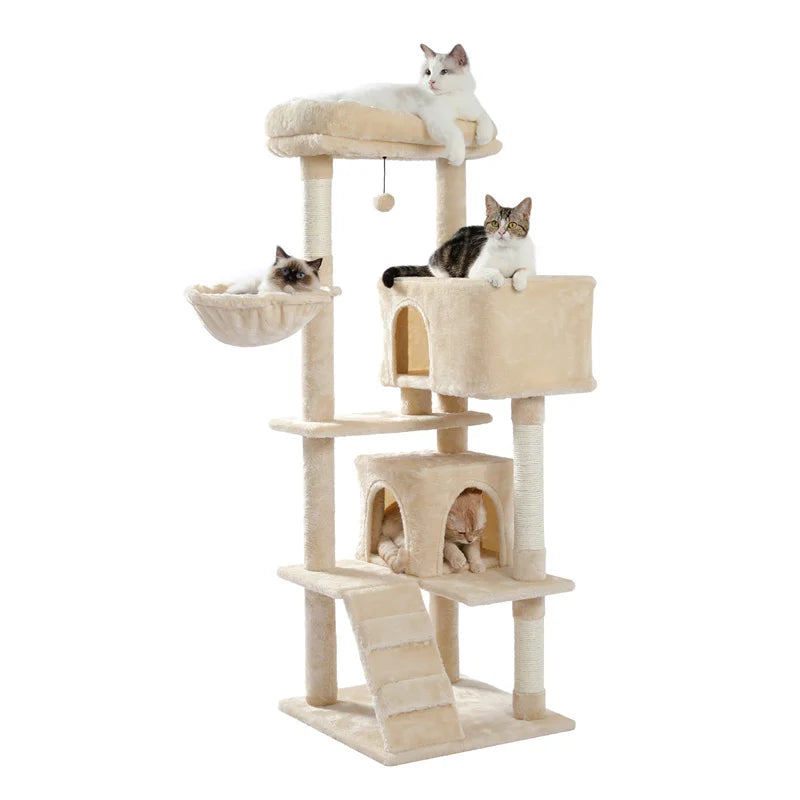 Cat Condo Kitty Tower with Scratching Post Hammock Bed Multi Level Activity Tree - Pet House Palace