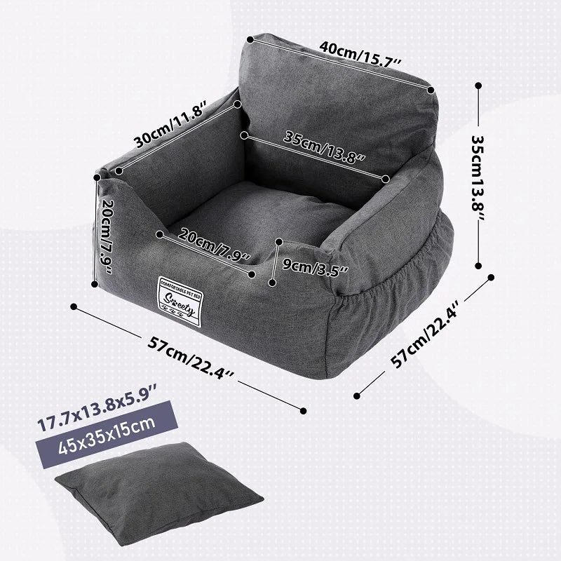 Travel Bed Car Seat Bed Soft for Small Medium Dog Puppy Cat Pet Carrier Bed Cover Removable - Pet House Palace