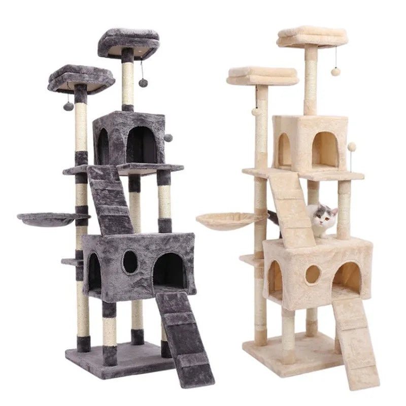 Cat Condo Kitty Tower with Scratching Post Hammock Bed Multi Level Activity Tree - Pet House Palace