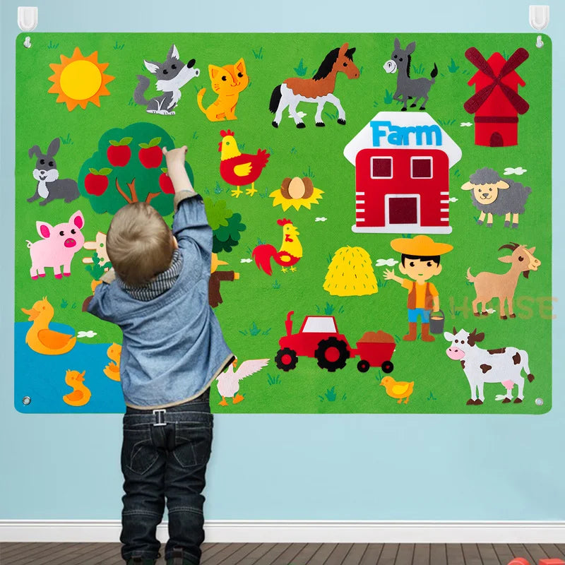 38Pcs/set Farm Animals Felt Story Board Farmhouse Storybook Wall Hanging Decor Early Learning Interactive Play Kit for Kids - Pet House Palace