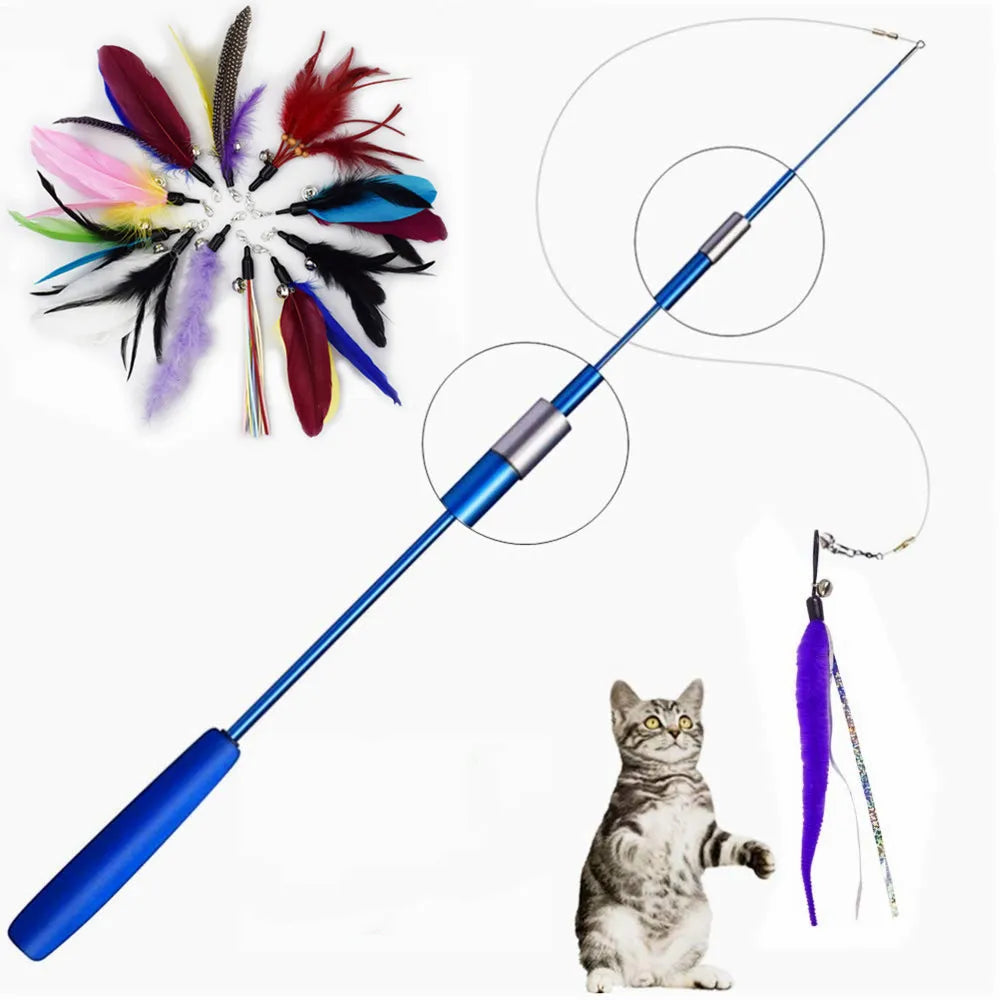 Interactive Cat Feather Toy Feather Teaser Stick W - Pet House Palace