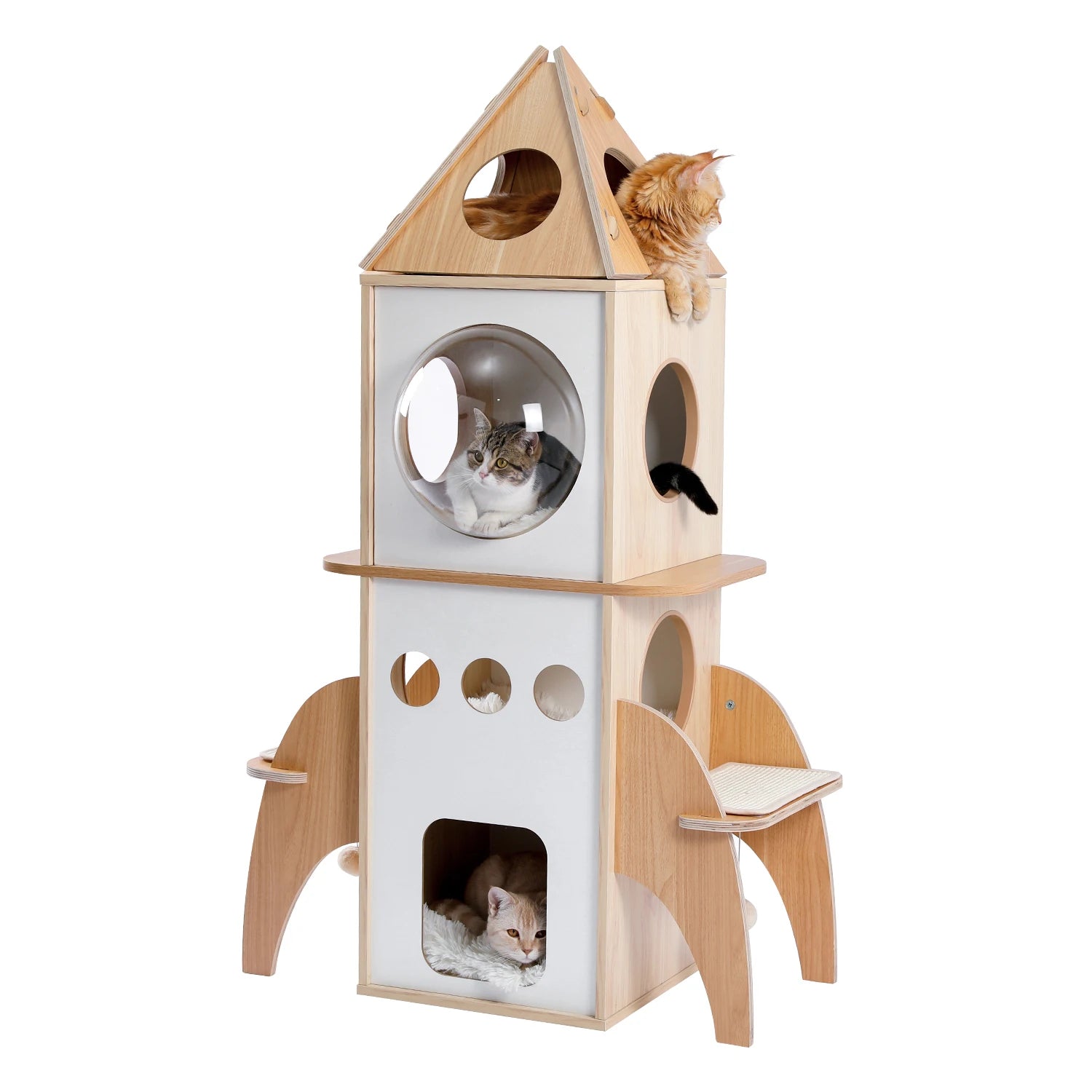 Wooden Modern Cat Tower Activity Furniture with Removable and Washable Mats - Pet House Palace