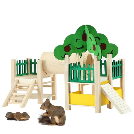 Hamster House Playstand Playground Perch Gym Stand Playpen Ladders Exercise Playgym With Feeder Cage Accessories Exercise Toy - Pet House Palace