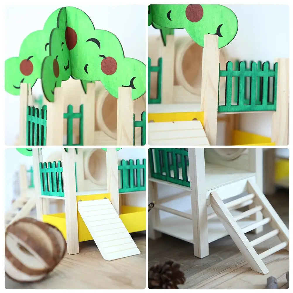 Hamster House Playstand Playground Perch Gym Stand Playpen Ladders Exercise Playgym With Feeder Cage Accessories Exercise Toy - Pet House Palace