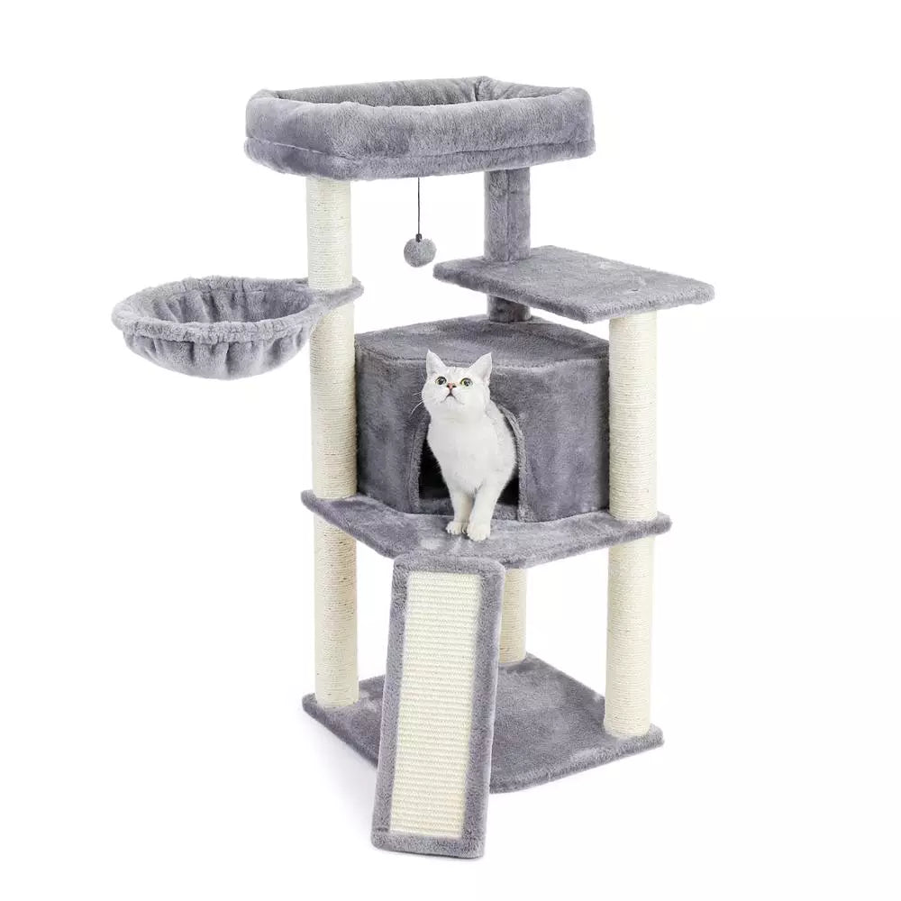 Cat Condo Kitty Tower with Scratching Post Hammock Bed Multi Level Activity Tree - Pet House Palace