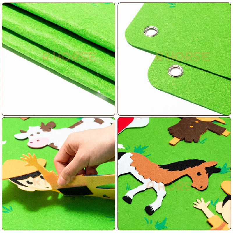 38Pcs/set Farm Animals Felt Story Board Farmhouse Storybook Wall Hanging Decor Early Learning Interactive Play Kit for Kids - Pet House Palace