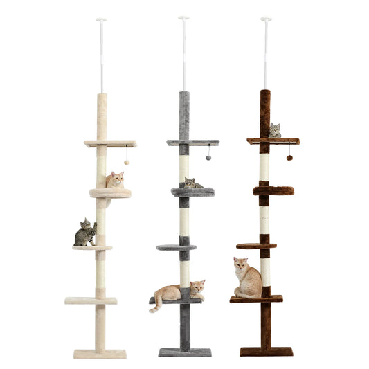 Cat Tree 5-Tier Floor to Ceiling Cat Tower Height Adjustable, - Pet House Palace