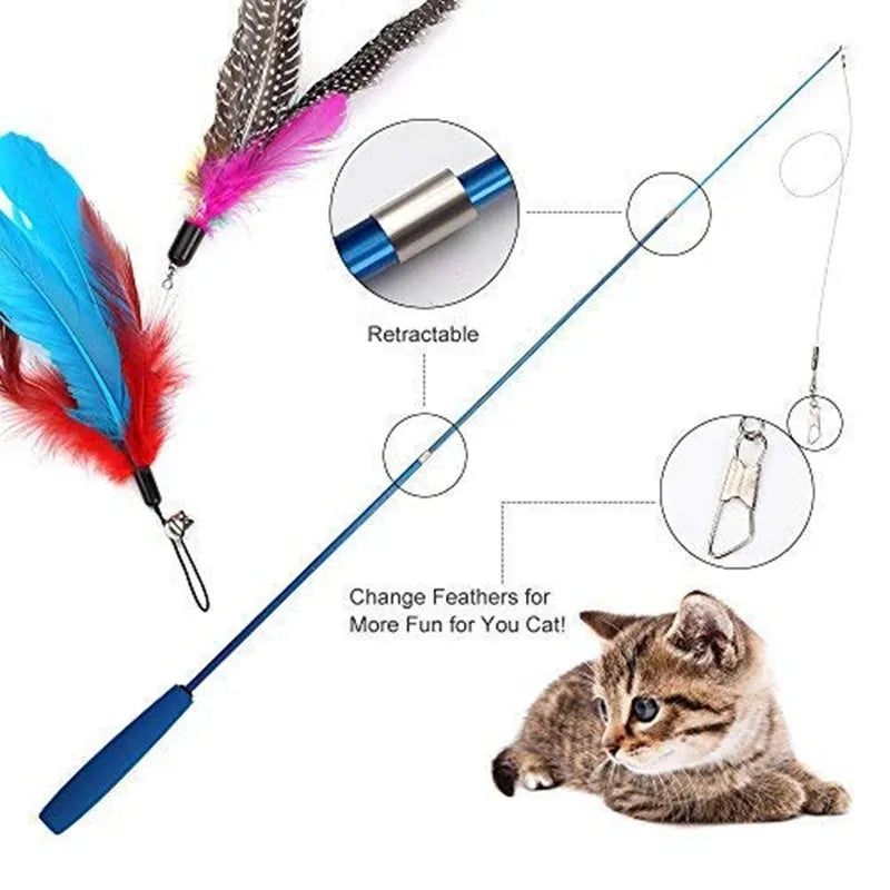 Interactive Cat Feather Toy Feather Teaser Stick W - Pet House Palace