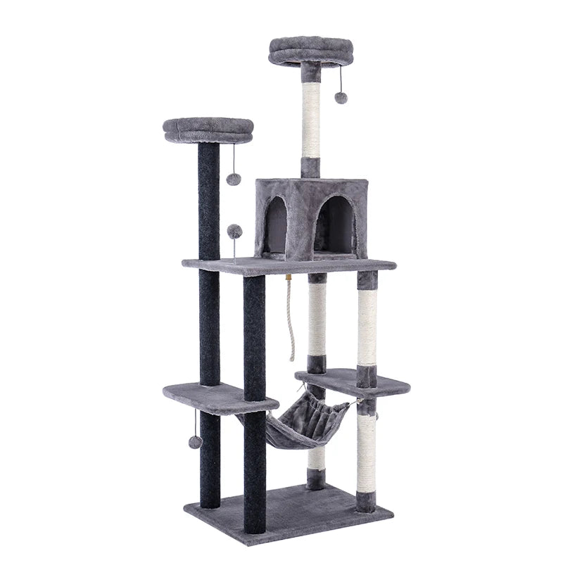 Cat Condo Kitty Tower with Scratching Post Hammock Bed Multi Level Activity Tree - Pet House Palace