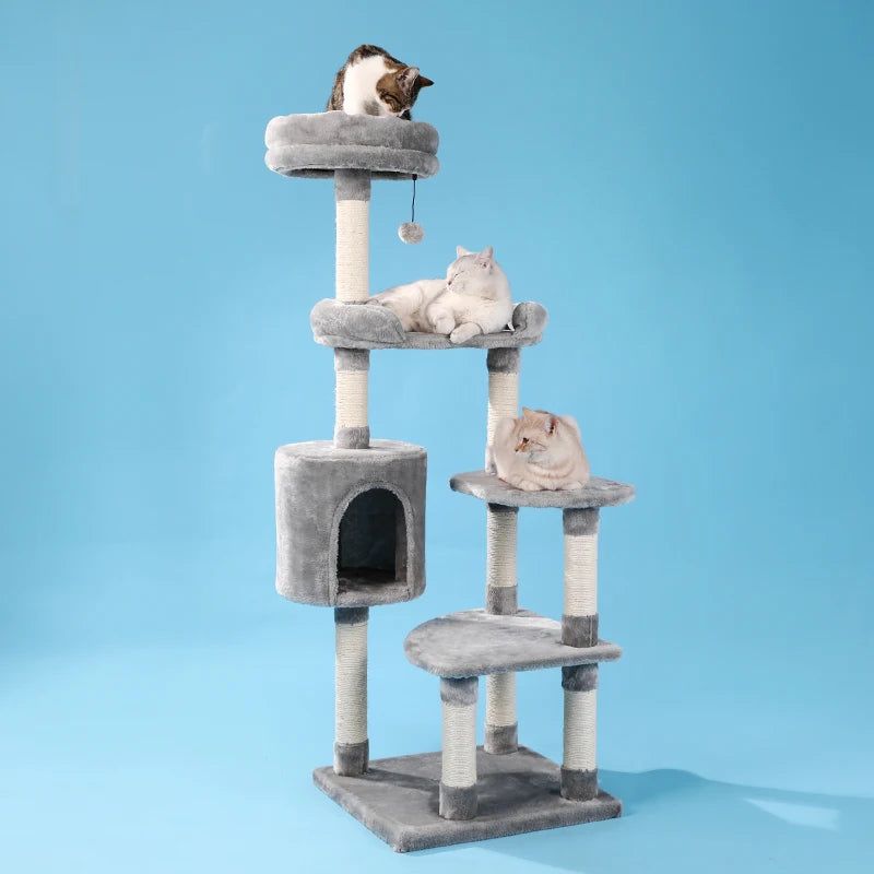 Cat Condo Kitty Tower with Scratching Post Hammock Bed Multi Level Activity Tree - Pet House Palace