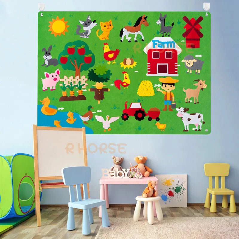 38Pcs/set Farm Animals Felt Story Board Farmhouse Storybook Wall Hanging Decor Early Learning Interactive Play Kit for Kids - Pet House Palace