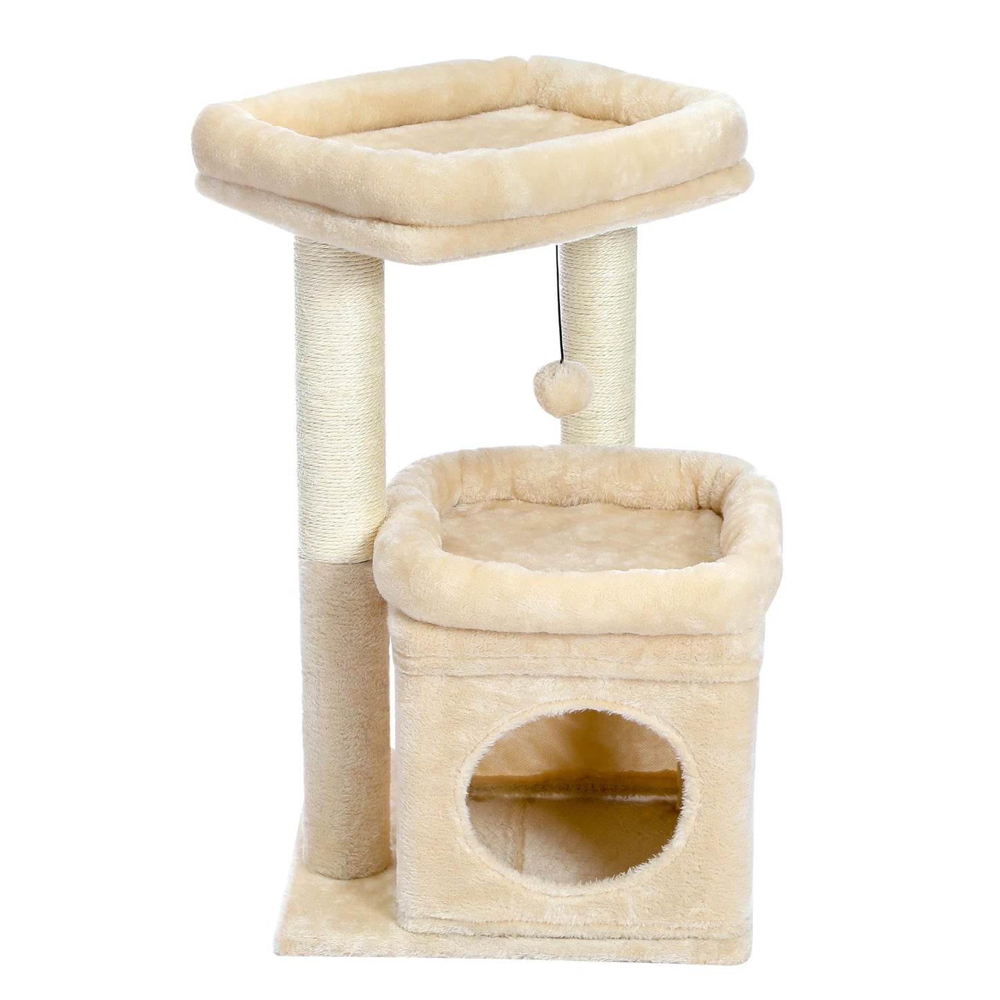 Cat Tree for Indoor Cats with Private Condo  Scratching Posts and Plush Pom-pom - Pet House Palace