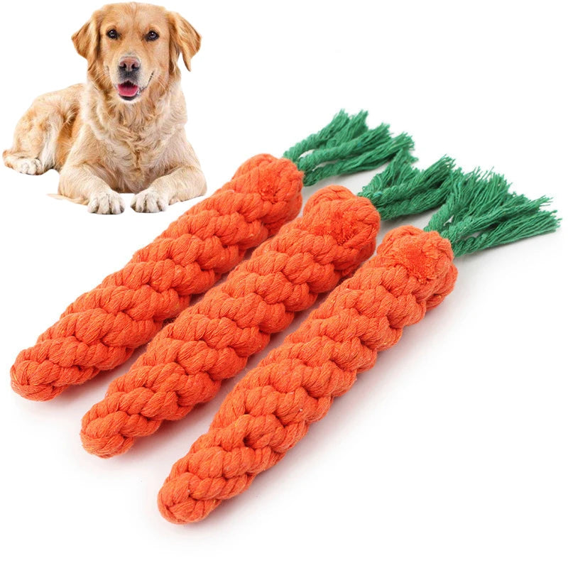 1PC Dog Toy Carrot Knot Rope Ball Cotton Rope Dumbbell Puppy Cleaning Teeth Chew Toy Durable Braided Bite Resistant - Pet House Palace