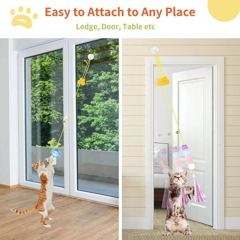 Elastic Hanging Door Teasing Cat Rope - Pet House Palace