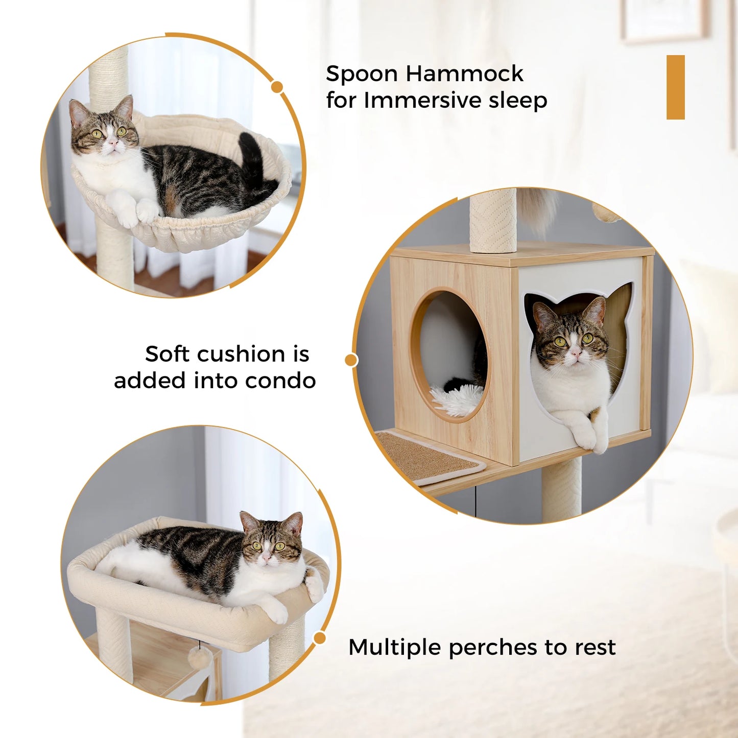 Multi-Level Cat Tree Tower with Scratching Posts Cat Condo Hammock Scraper Pet Bed and Furniture Toys - Pet House Palace