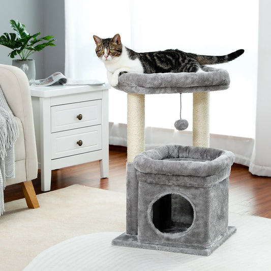 Cat Tree for Indoor Cats with Private Condo  Scratching Posts and Plush Pom-pom - Pet House Palace