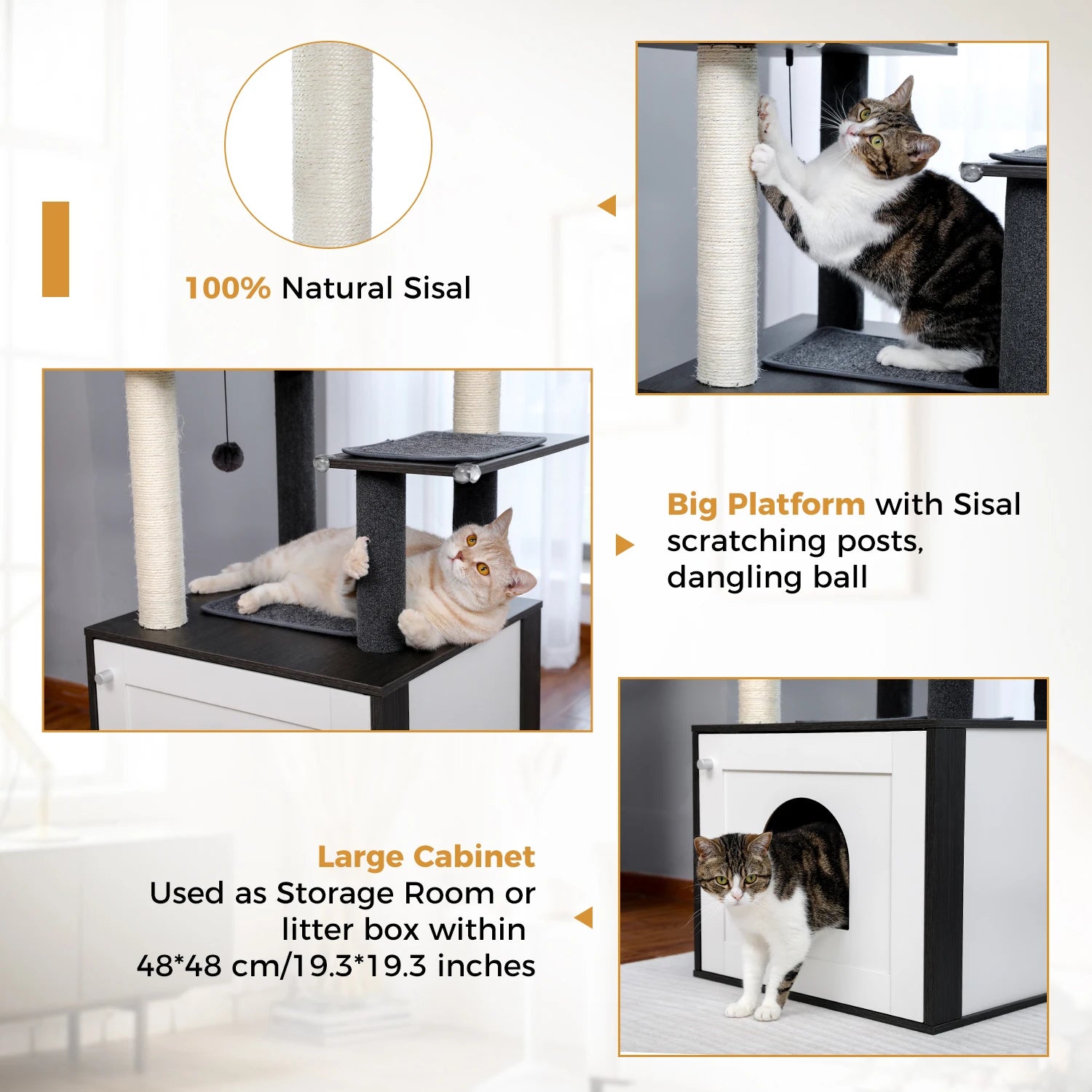 Multi-Level Cat Tree Tower with Scratching Posts Cat Condo Hammock Scraper Pet Bed and Furniture Toys - Pet House Palace