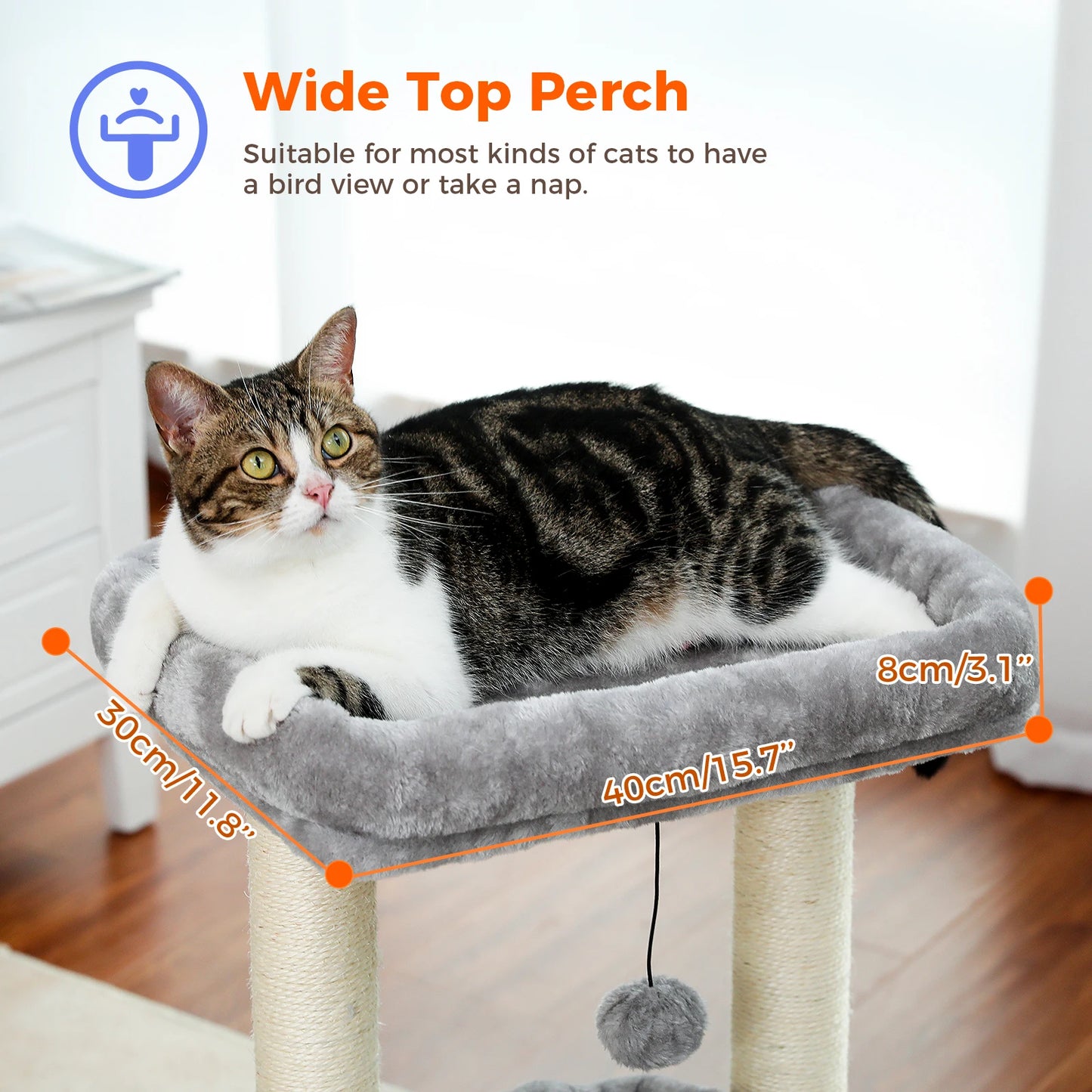 Cat Tree for Indoor Cats with Private Condo  Scratching Posts and Plush Pom-pom - Pet House Palace