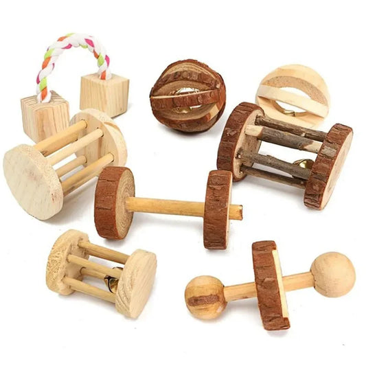 Cute Rabbit Roller Toys Natural Wooden Pine Dumbbells' - Pet House Palace