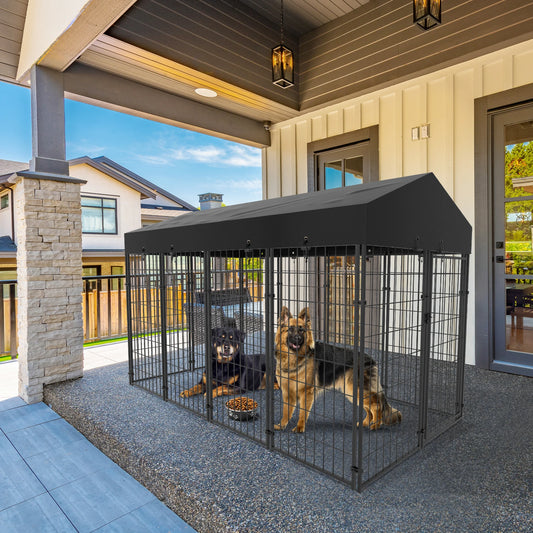 Large Dog Kennel Outdoor with Stakes Water Proof Cover Canopy - Pet House Palace