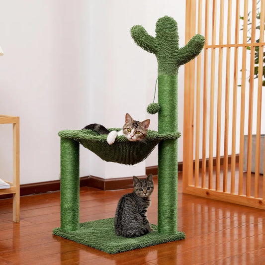 Cactus Cat Tree with Hammock and  Scratching Post, Cat Beds - Pet House Palace