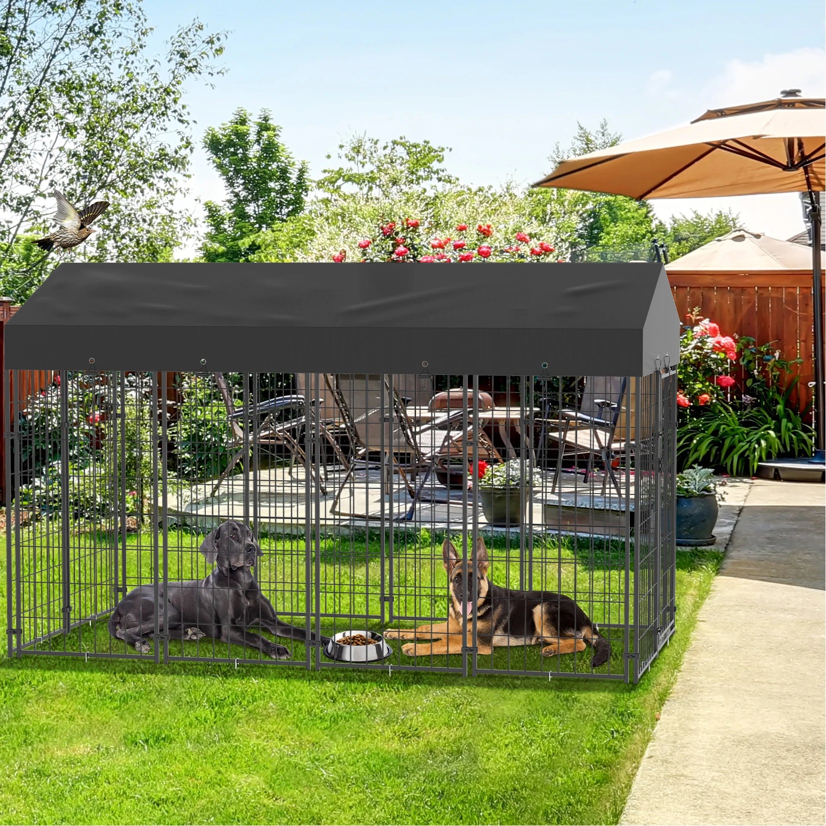 Large Dog Kennel Outdoor with Stakes Water Proof Cover Canopy - Pet House Palace