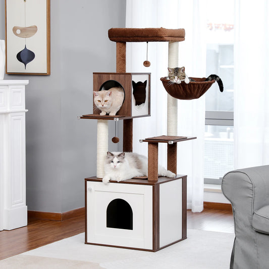 Multi-Level Cat Tree Tower with Scratching Posts Cat Condo Hammock Scraper Pet Bed and Furniture Toys - Pet House Palace