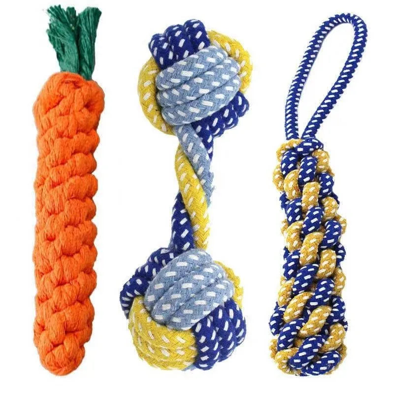 1PC Dog Toy Carrot Knot Rope Ball Cotton Rope Dumbbell Puppy Cleaning Teeth Chew Toy Durable Braided Bite Resistant - Pet House Palace