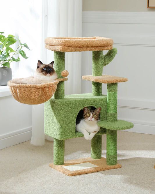 Cactus Cat Tree with Condo Multi-Level Cat Tower Scratching Post ,Bed - Pet House Palace