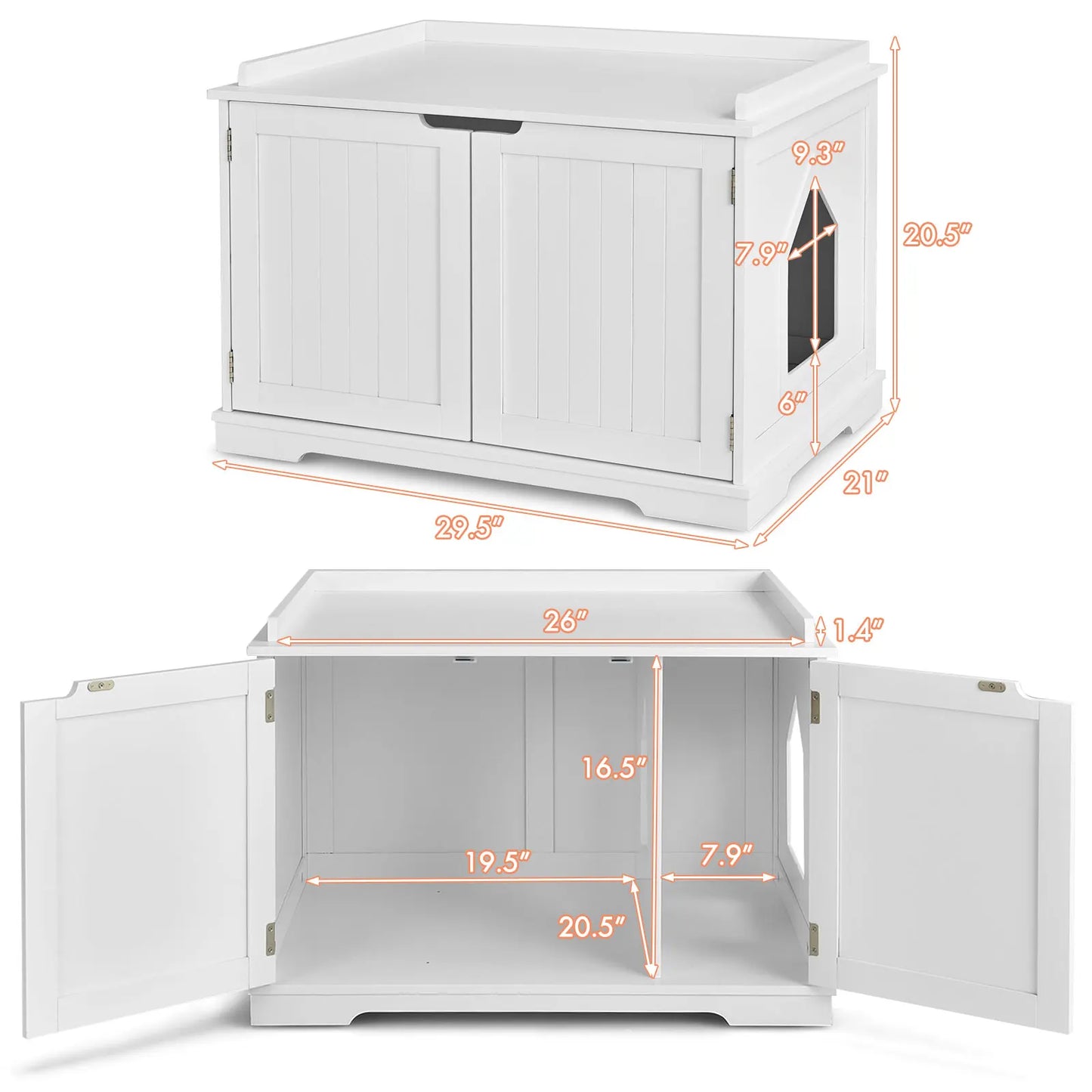 Cat Litter Box Wooden Enclosure Pet House Washroom Storage Bench White - Pet House Palace