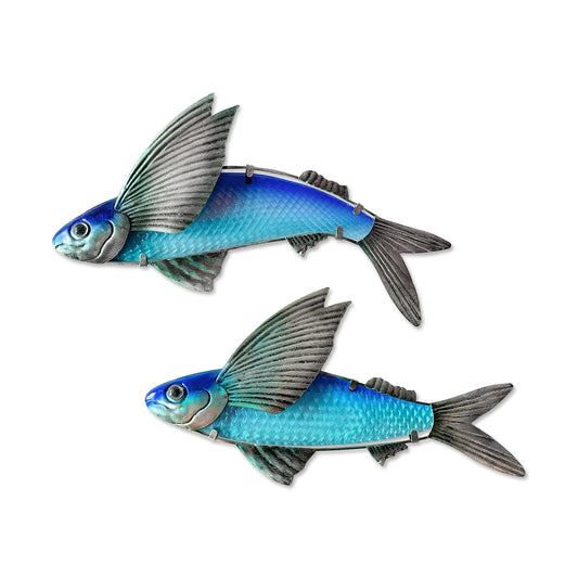 2pcs Metal Flying Fish Wall Decor Sculpture