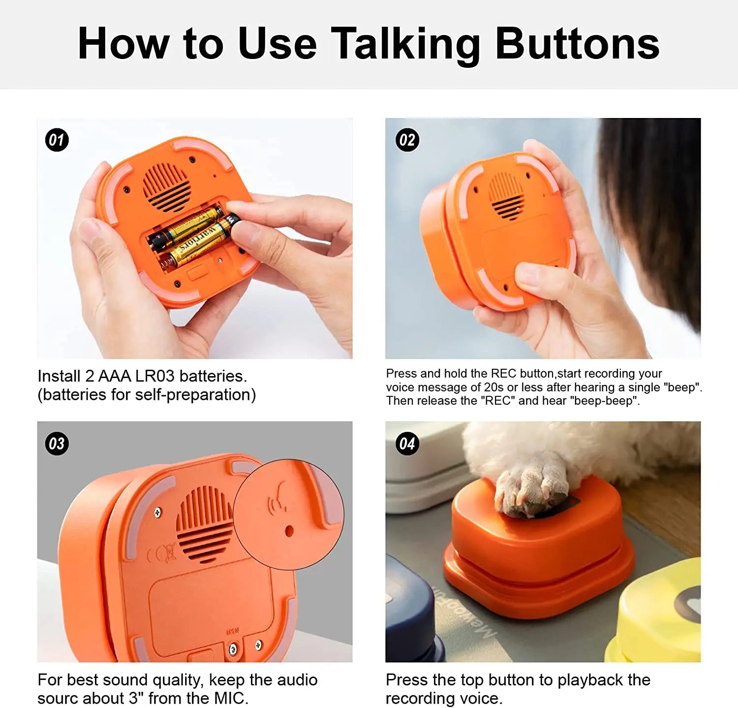 Record Talking Pet Communication Vocal Training Interactive Toy Buttons - Pet House Palace