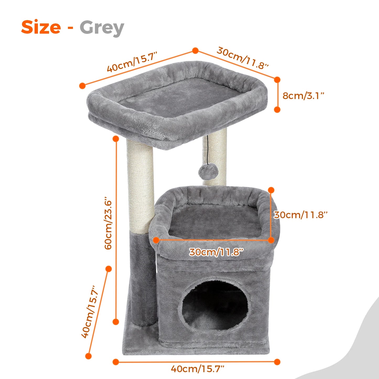 Cat Tree for Indoor Cats with Private Condo  Scratching Posts and Plush Pom-pom - Pet House Palace