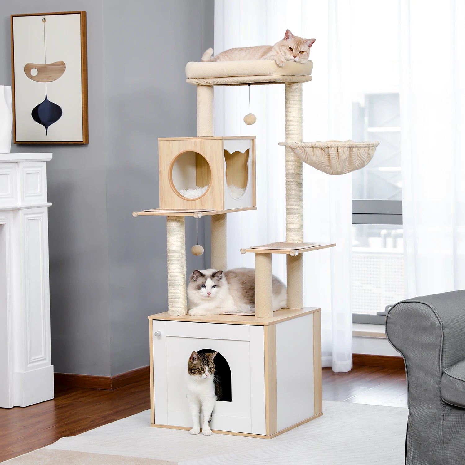 Multi-Level Cat Tree Tower with Scratching Posts Cat Condo Hammock Scraper Pet Bed and Furniture Toys - Pet House Palace